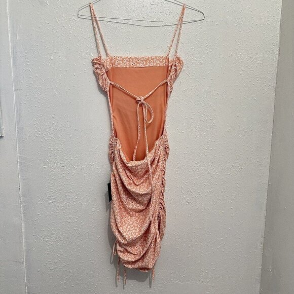 Lulus Wildflower Power Coral Floral Tie-Back Ruched Bodycon Dress Womens M NWT - Picture 6 of 11